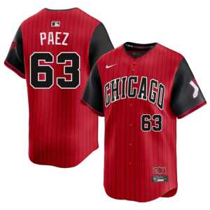 Authentic ChiSox Mens Jedixson Paez Red/Black #63 City Connect Jerseys 734168-147 - Image 1
